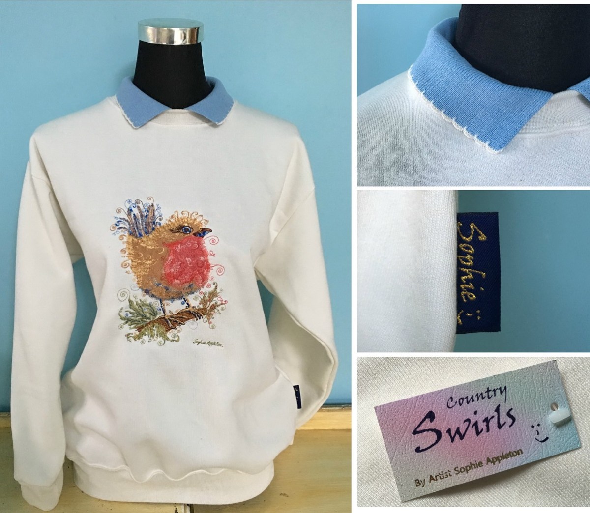 Buy Ladies Sweater with collar, winter white Rockin Robin, Size&nbsp;S