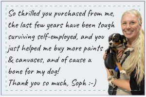 photo of Burbage Artist Sophie Huddlestone with a thankyou message