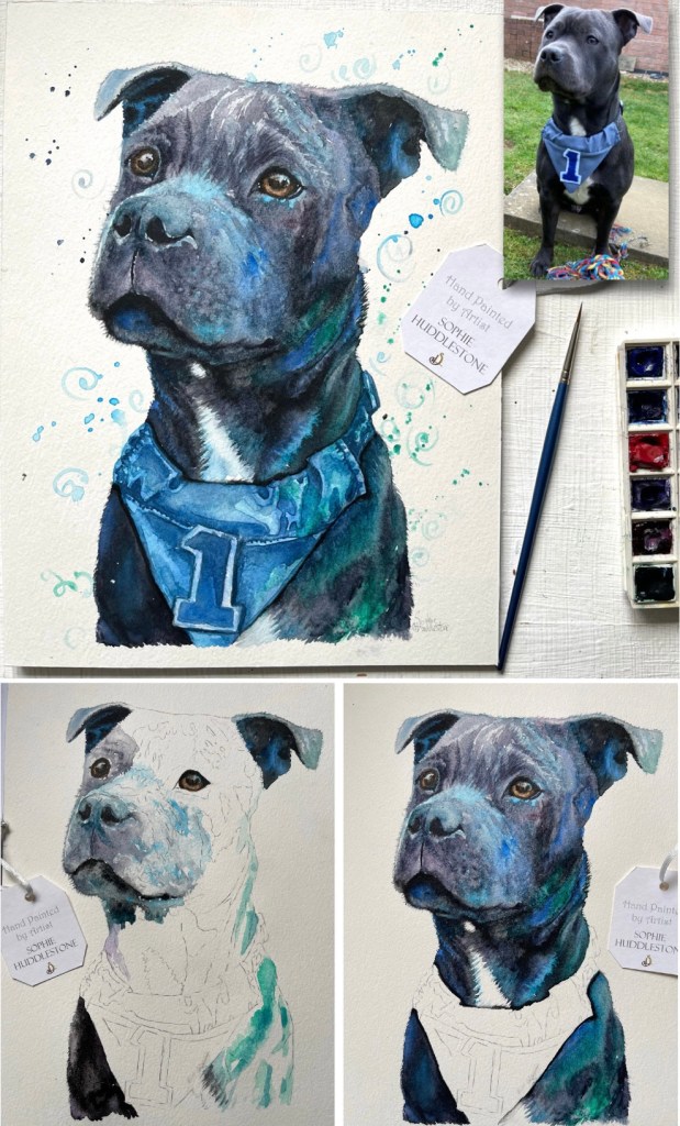 Picture of a hand painted dog commission by Burbage Artist Sophie Huddlestone