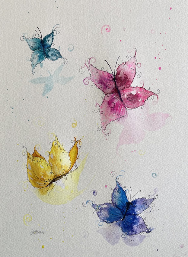 butterfly swirls and shadows painting by burbage artist sophie huddlestone