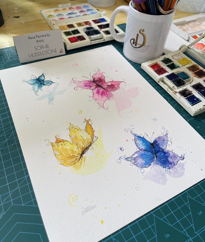 butterfly swirls and shadows painting by burbage artist sophie huddlestone
