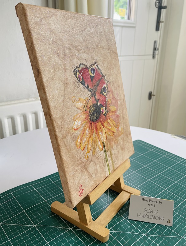 peacock butterfly yellow wall flower canvas oil painting by burbage artist sophie huddlestone