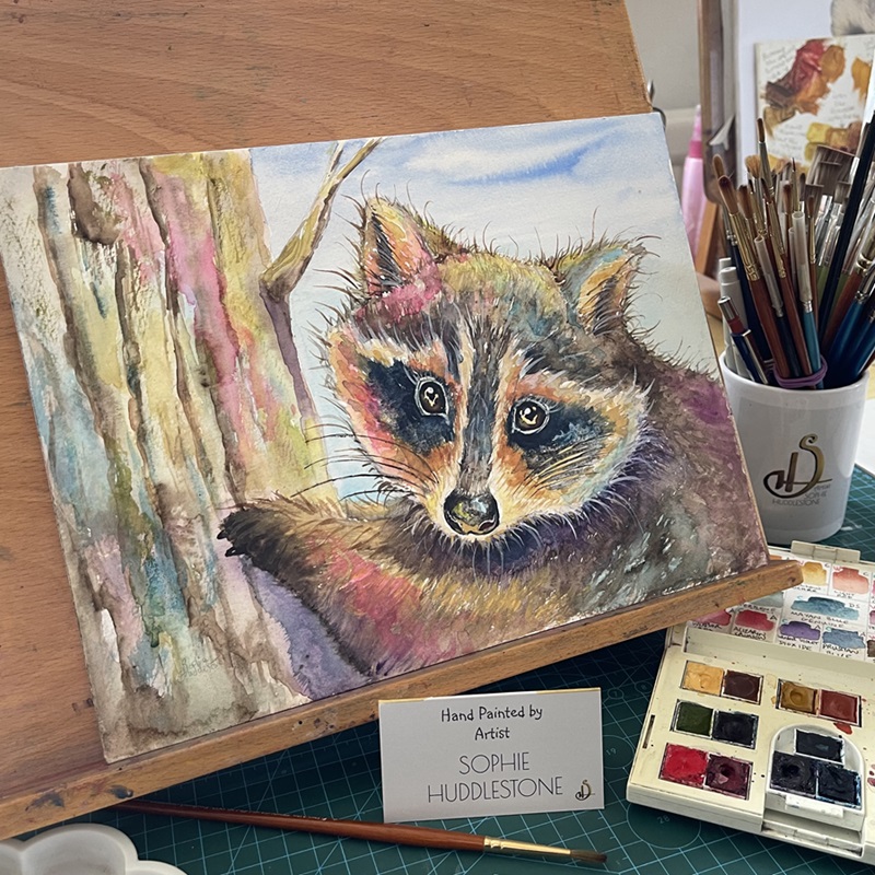 photo of the raccoon painting in burbage artist sophie art studio