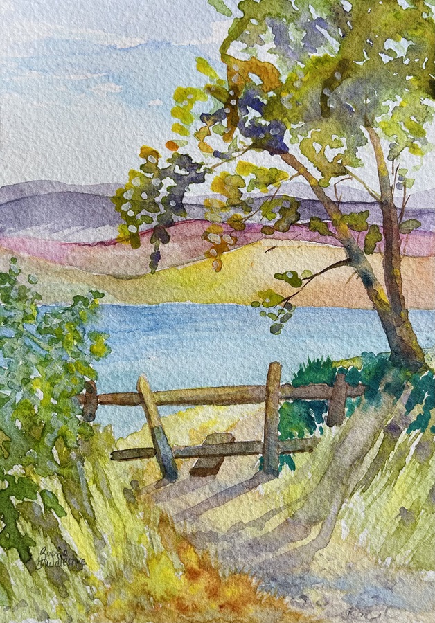 summer lakeside ramble painting by burbage artist sophie huddlestone