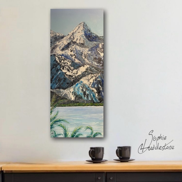 blue mountain breeze canvas oil painting by burbage artist sophie huddlestone how it would look on a wall