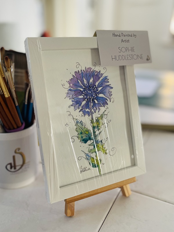 cornflower swirls painting in a frame
