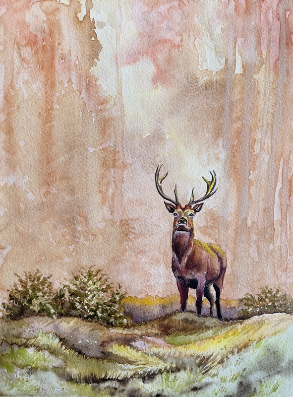 stag tranquility woodland painting by burbage artist sophie huddlestone