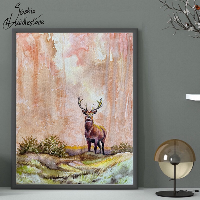 stag tranquility woodland how it would look in a frame. by burbage artist sophie