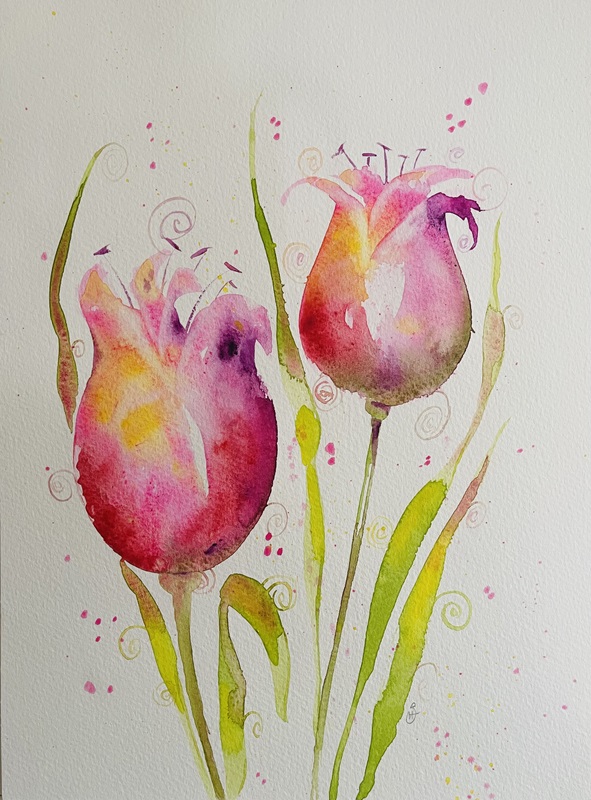blooming together flower painting by Burbage artist Sophie Huddlestone