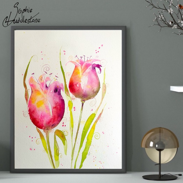 blooming together painting by Burbage artist Sophie Huddlestone, how it would look in a frame