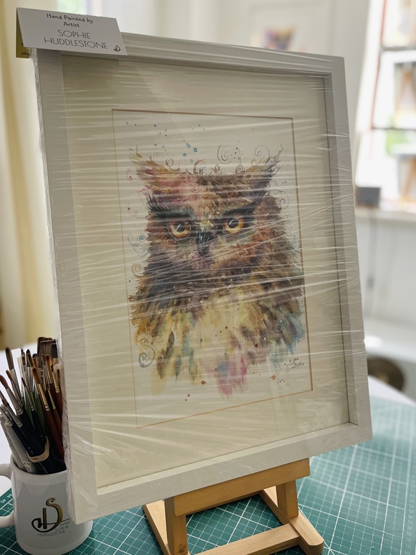 watercolour painting of an owl, by Burbage artist Sophie Huddlestone