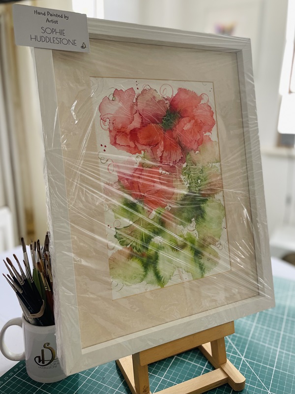 watercolour painting of red poppy flowers, by Burbage artist Sophie Huddlestone